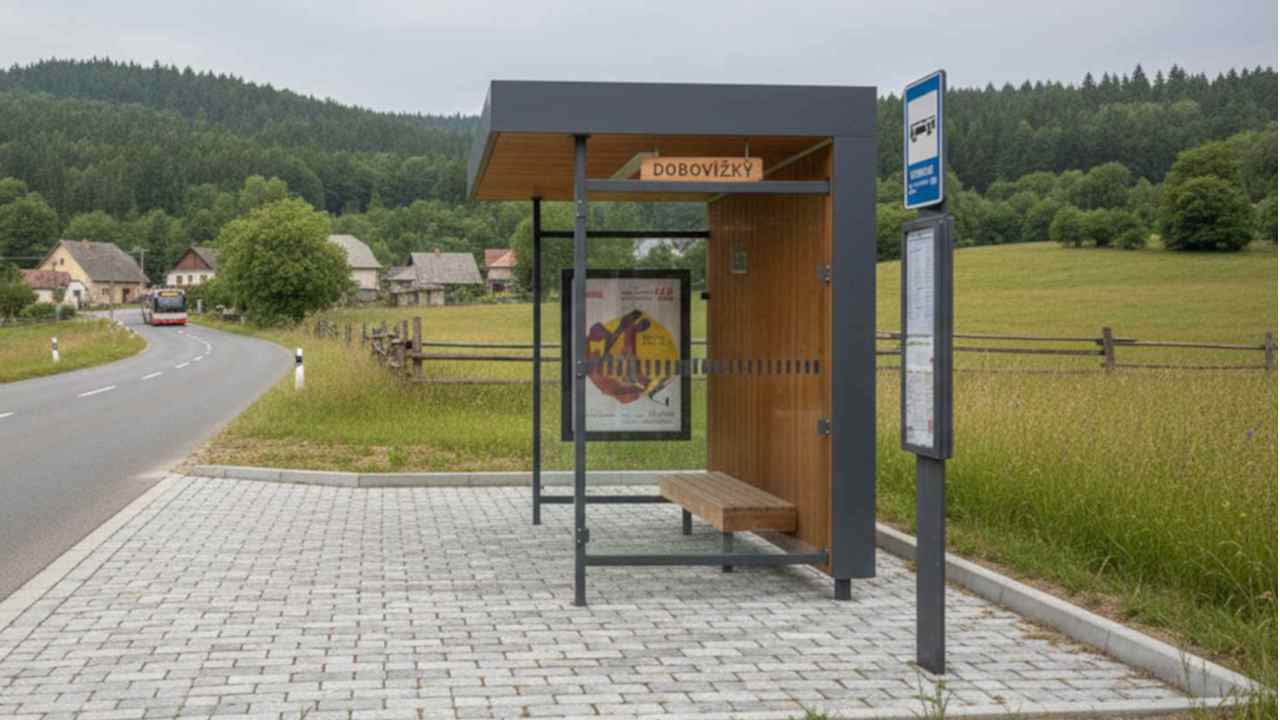 Autobusová zastávka CUBE-1 se zadní stěnou s  dřevěnou výplní Thermowood a boky ze skla.jpg